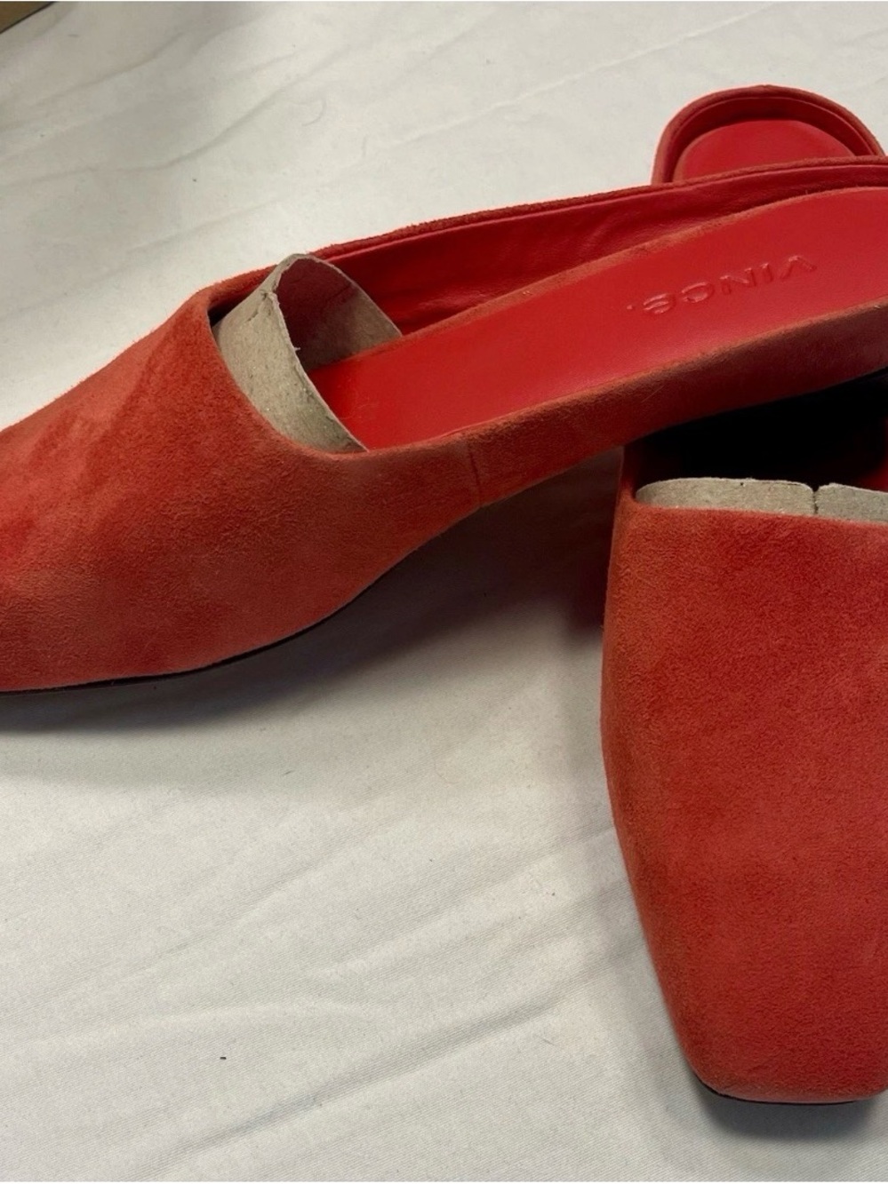 NIB Vince Vivian Red Suede Square-Toe Slip-On Mules New in Box